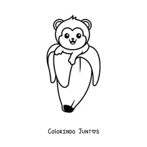 Desenho para colorir de macaco kawaii dentro de uma banana