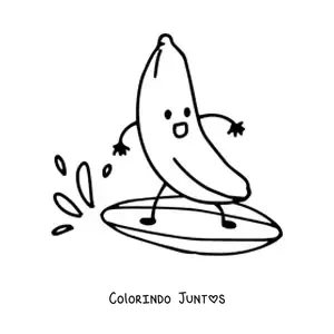 Desenho para colorir de banana animada surfando