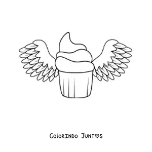 Desenho para colorir de um cupcake glaceado com asas