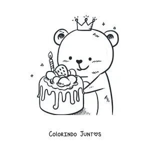 Desenho para colorir de urso com bolo de morango
