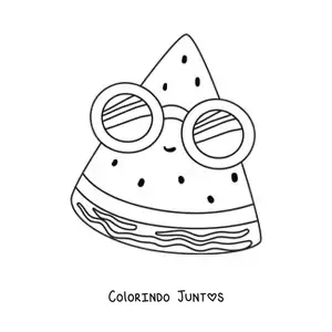 Desenho para colorir de melancia kawaii com óculos