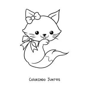 Desenho para colorir de raposa kawaii grande com laço