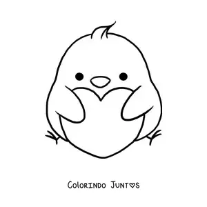 Desenho para colorir de pintinho kawaii grande com coração