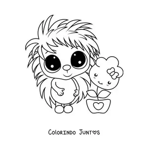 Desenho para colorir de porco-espinho kawaii grande com flor