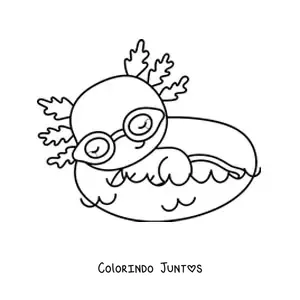 Desenho para colorir de axolote kawaii grande nadando