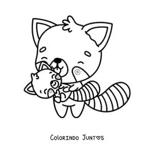 Desenho para colorir de panda-vermelho kawaii com seu bebê