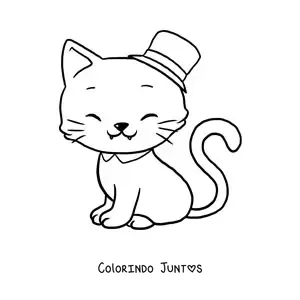 Desenho para colorir de gato kawaii grande com chapéu