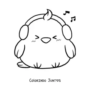 Desenho para colorir de pintinho kawaii com fones de ouvido