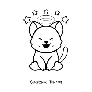 Desenho para colorir de gato kawaii com auréola