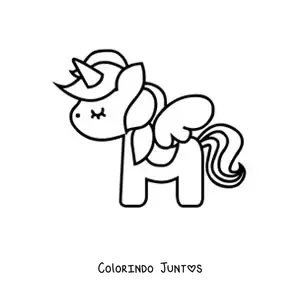 Desenho para colorir de unicórnio kawaii com asas