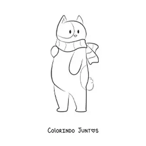 Desenho para colorir de gato com cachecol