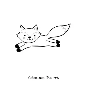 Desenho para colorir de raposa kawaii pulando