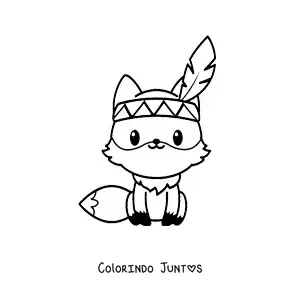 Desenho para colorir de raposa kawaii com pena