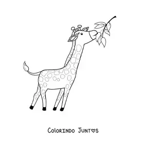 Desenho para colorir de girafa comendo folhas