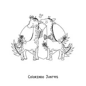 Desenho para colorir de casal de girafas