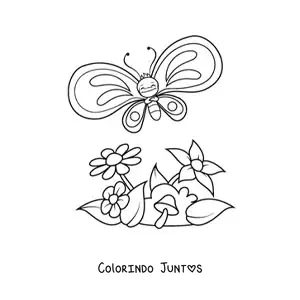 Desenho para colorir de borboleta fofa com flores