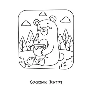 Desenho para colorir de urso kawaii comendo mel