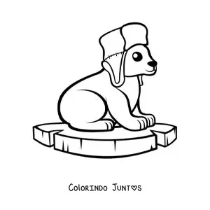 Desenho para colorir de urso polar kawaii com chapéu