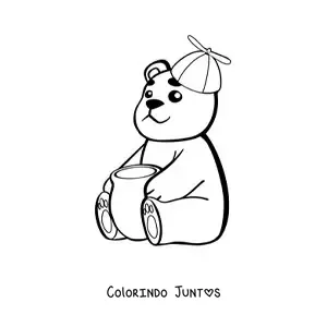 Desenho para colorir de filhote de urso kawaii com mel