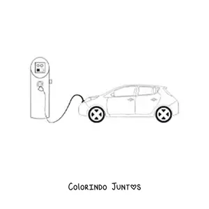 Desenho para colorir de um carro elétrico carregando no posto