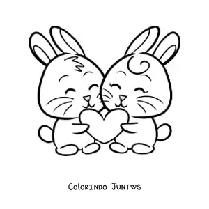 Desenho para colorir de casal de coelhinhos apaixonados
