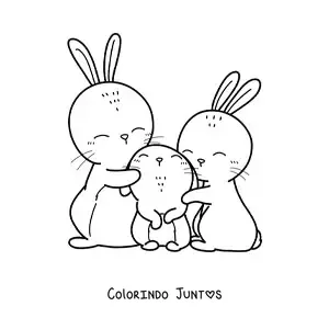 Desenho para colorir de família de coelhos abraçados