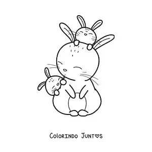 Desenho para colorir de mamãe coelha com seus filhotes
