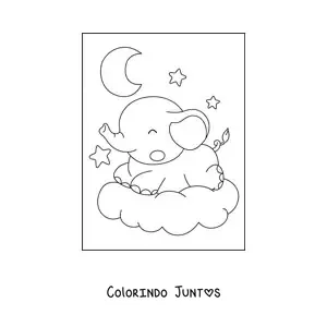Desenho para colorir de filhote de elefante kawaii dormindo