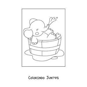 Desenho para colorir de filhote de elefante kawaii tomando banho