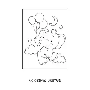 Desenho para colorir de filhote de elefante kawaii com balões