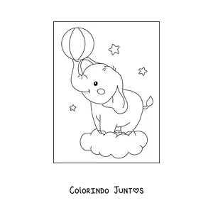 Desenho para colorir de filhote de elefante kawaii brincando com bola
