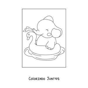Desenho para colorir de filhote de elefante kawaii na água