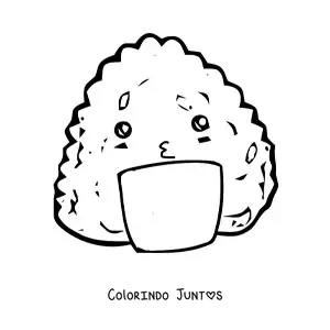 Desenho para colorir de onigiri japonês kawaii fácil