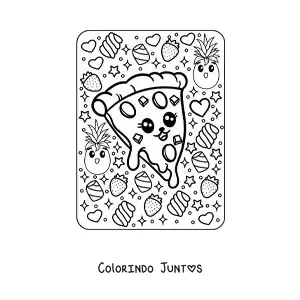 Desenho para colorir de pizza kawaii