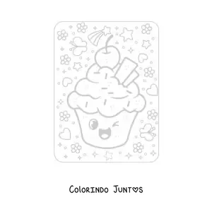 Desenho para colorir de cupcake kawaii