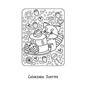 Desenho para colorir de sobremesa com panda-vermelho kawaii
