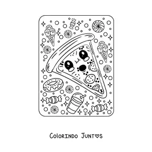 Desenho para colorir de fatia de pizza kawaii