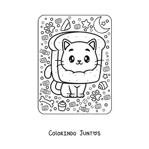 Desenho para colorir de gato com pão kawaii