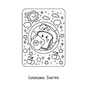 Desenho para colorir de café da manhã de sanduíche com ovo e bacon kawaii