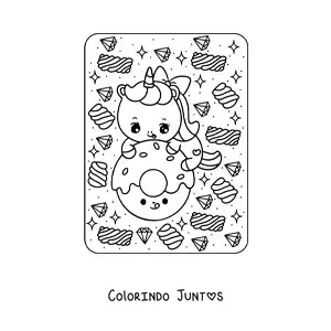 Desenho para colorir de unicórnio com rosquinha kawaii
