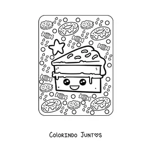 Desenho para colorir de fatia de bolo kawaii grande
