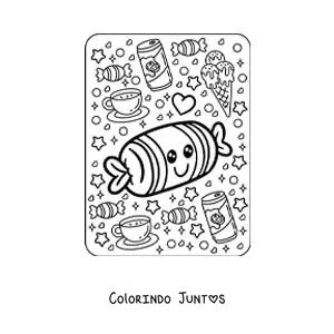 Desenho para colorir de bala kawaii grande