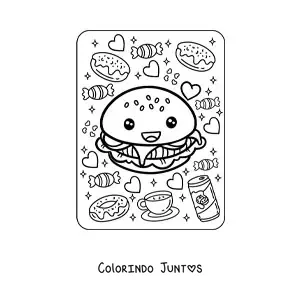 Desenho para colorir de hambúrguer kawaii grande