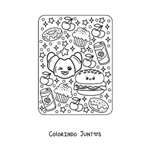 Desenho para colorir de croissant e hambúrguer kawaii grande
