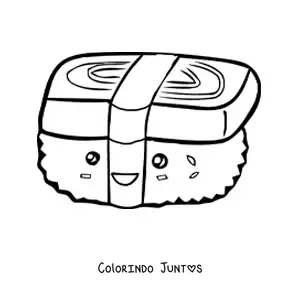 Desenho para colorir de sushi kawaii fácil