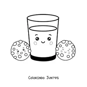 Desenho para colorir de leite e biscoitos kawaii