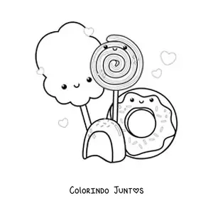 Desenho para colorir de pirulito kawaii com doces