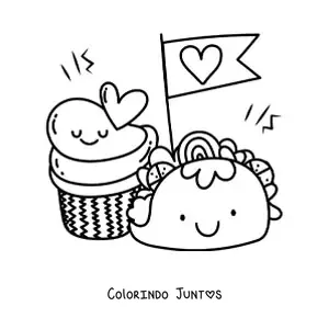 Desenho para colorir de taco kawaii com cupcake