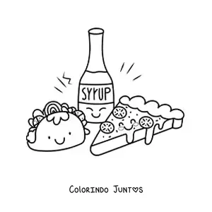 Desenho para colorir de taco kawaii com pizza