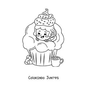 Desenho para colorir de menina dentro de um cupcake